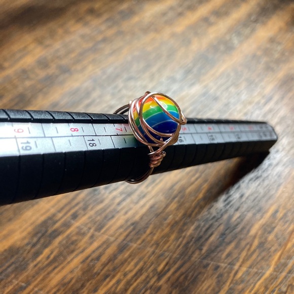 Bi Pride Gay LGBTQ Rainbow Wire Wrap Ring - Picture 3 of 7